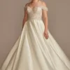 Off Shoulder Beaded Satin Wedding Dress