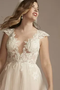 Illusion Sleeve Tea-Length Wedding Dress -Floral Applique Dresses Shop MIDSWG862 IVYCASHMERE SIG PROD9 201