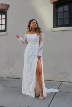 Large Floral Lace Long Sleeve Wedding Dress -Floral Applique Dresses Shop MS161225 2 PDP Crop JUN23 1920x2880