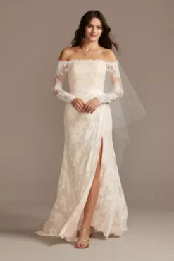 Large Floral Lace Long Sleeve Wedding Dress