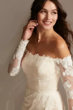 Large Floral Lace Long Sleeve Wedding Dress -Floral Applique Dresses Shop MS161225 IVYSTONE MS PROD3 044