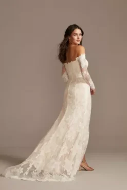 Large Floral Lace Long Sleeve Wedding Dress -Floral Applique Dresses Shop MS161225 IVYSTONE MS PROD3 091