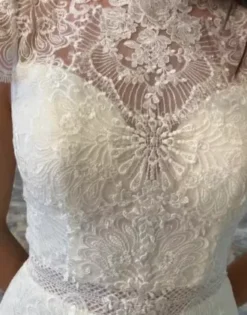 Embroidered Illusion Mock Neck Wedding Dress -Floral Applique Dresses Shop MS251205 PDP