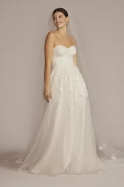Strapless Beaded Glitter Tulle Wedding Gown