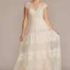 High Neck Cap Sleeve Lace A-Line Wedding Gown