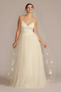 Beaded Lace Applique Tulle A-Line Wedding Gown