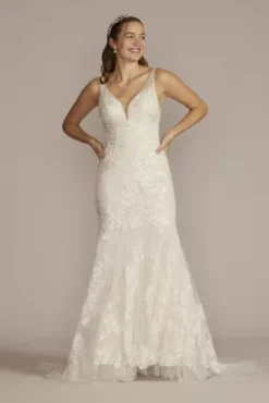 Beaded Lace Mermaid Wedding Gown With Ruffle Hem