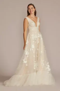 Organza A-Line Wedding Gown With Shirred Hem