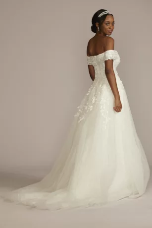 Off Shoulder Trailing Applique Tulle Wedding Dress 2 Off Shoulder Trailing Applique Tulle Wedding Dress - Image 2