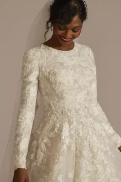 Beaded Lace Long Sleeve Modest Wedding Dress -Floral Applique Dresses Shop MSLCWG833 IVYSTONE OLEG PROD2 080
