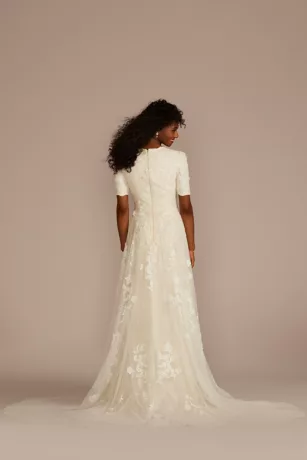 Beaded Lace Elbow Sleeve Modest Wedding Dress 2 Beaded Lace Elbow Sleeve Modest Wedding Dress - Image 2