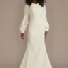 Crepe Billow Sleeve Modest Mermaid Wedding Dress