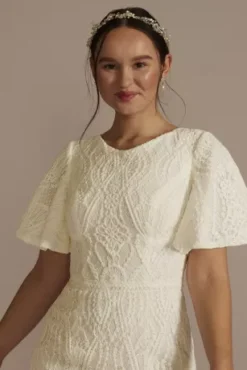 High Neck Lace Embellished Modest Wedding Dress -Floral Applique Dresses Shop MSLWG4100 IVYSTN DBSTU PROD1 075