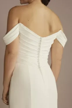 Recycled Crepe Swag Sleeve Wedding Dress -Floral Applique Dresses Shop RWG4076 SOFTWHITE DBSTU PROD3 142