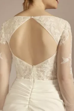 Recycled Lace Sheer Long Sleeve Wedding Dress -Floral Applique Dresses Shop RWG4078 SOFTWHITE DBSTU PROD3 152