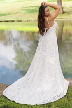 Recycled Floral Lace Spaghetti Strap Wedding Dress -Floral Applique Dresses Shop RWG4079 2 PDP Crop MAR16 1920x2880