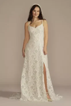 Recycled Floral Lace Spaghetti Strap Wedding Dress