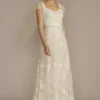 Recycled Lace Illusion Cap Sleeve Wedding Dress