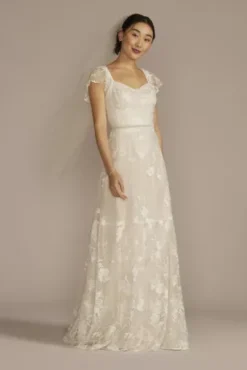 Recycled Lace Illusion Cap Sleeve Wedding Dress
