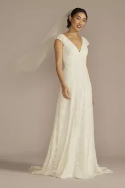 Recycled Lace Cap Sleeve V-Neck Wedding Dress