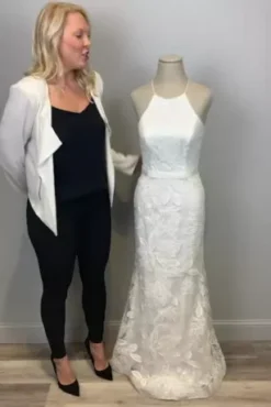 Sequin Leaf-Appliqued High Neck Petite Gown -Floral Applique Dresses Shop SDWG0686 408x612