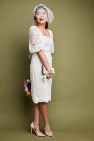 Lace Square Neck Mini Dress With Bubble Sleeves 4 Lace Square Neck Mini Dress With Bubble Sleeves - Image 4