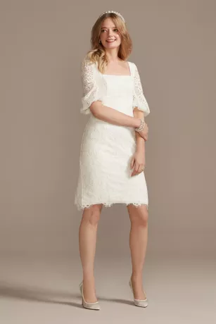 Lace Square Neck Mini Dress With Bubble Sleeves 1 Lace Square Neck Mini Dress With Bubble Sleeves