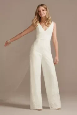 Scalloped Lace V-Neck Tank Wide-Leg Jumpsuit