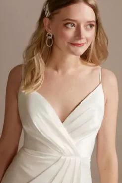 Hand-Pleated Spaghetti Strap Charmeuse Slip Dress 7 Hand-Pleated Spaghetti Strap Charmeuse Slip Dress -Floral Applique Dresses Shop SDWG0935 SOFTWHITE DBSTU PROD1 228