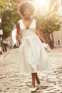 Satin V-Neck Tea Length A-Line Dress -Floral Applique Dresses Shop SDWG0970 2 PDP Crop JAN21 1920x2880