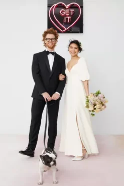 Bubble Sleeve Georgette V-Neck Wedding Dress 9 Bubble Sleeve Georgette V-Neck Wedding Dress -Floral Applique Dresses Shop SDWG0971 SOFTWHITE DBSTU FALL 22 048