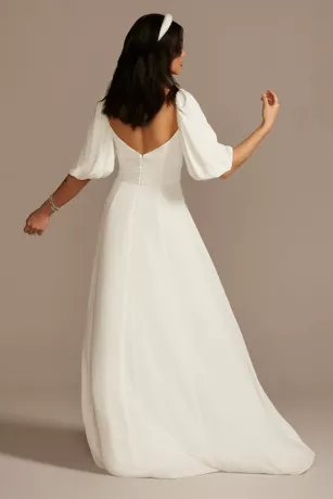 Bubble Sleeve Georgette V-Neck Wedding Dress 2 Bubble Sleeve Georgette V-Neck Wedding Dress - Image 2