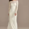 Stretch Lace Long Sleeve Sheath Wedding Dress