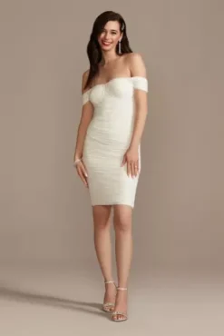 Off Shoulder Short Sleeve Ruched Corset Dress
