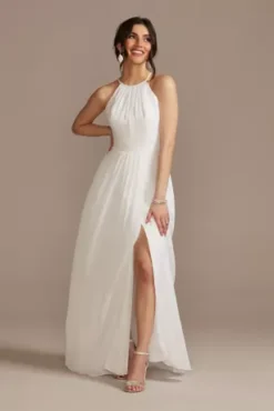Chiffon A-Line Wedding Dress With Tie Back