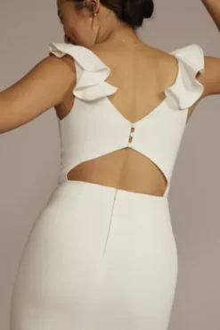 V-Neck Ruffle Short Dress With Open Back -Floral Applique Dresses Shop SDWG0997 SOFTWHITE DBSTU PROD3 0136