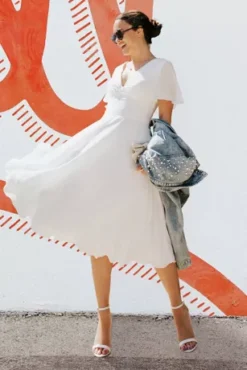 Chiffon Flutter Sleeve Midi-Length Dress -Floral Applique Dresses Shop SDWG1047 1 PDP Crop JUNE21 1920x2880