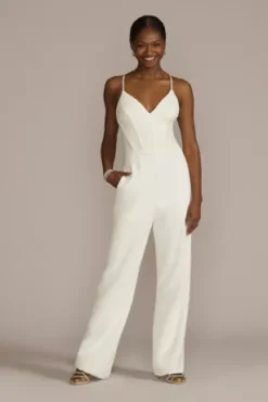 Lace Bodice Spaghetti Strap Wedding Jumpsuit