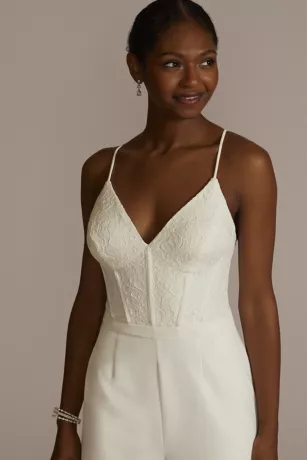 Lace Bodice Spaghetti Strap Wedding Jumpsuit 3 Lace Bodice Spaghetti Strap Wedding Jumpsuit - Image 3