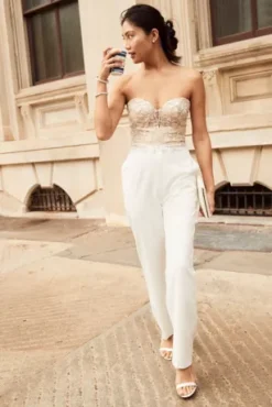 Strapless Beaded Floral Applique Bodice Jumpsuit -Floral Applique Dresses Shop SDWG1051 PDP Crop JAN21 1920x2880