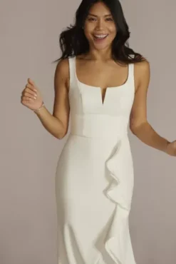 Crepe Tank Sheath Wedding Dress With Ruffle Skirt -Floral Applique Dresses Shop SDWG1052 SOFTWHITE DBSTU PROD1 081