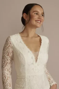 Long Sleeve Illusion V-Neck Short Dress -Floral Applique Dresses Shop SDWG1058 SOFTWHITE DBSTU PROD1 V2 037