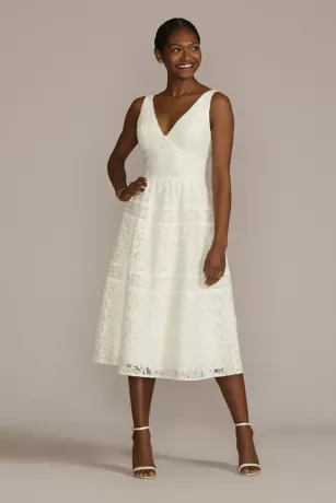 Midi-Length Lace V-Neck Dress With Banded Trim 1 Midi-Length Lace V-Neck Dress With Banded Trim