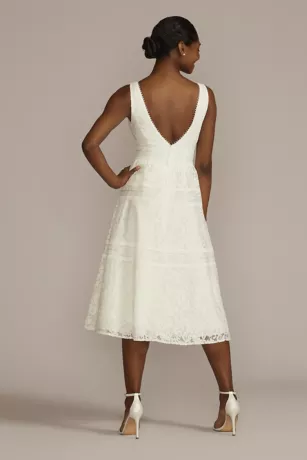 Midi-Length Lace V-Neck Dress With Banded Trim 2 Midi-Length Lace V-Neck Dress With Banded Trim - Image 2