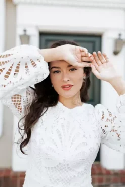 Allover Lace Flounce Hem Long Sleeve Dress -Floral Applique Dresses Shop SDWG1085 1 PDP Crop JUNE21 1920x2880