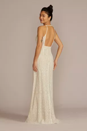 Allover Lace V-Neck Wedding Dress With Open Back 2 Allover Lace V-Neck Wedding Dress With Open Back - Image 2