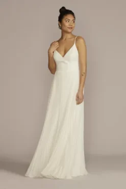 Pleated Spaghetti Strap A-Line Wedding Dress