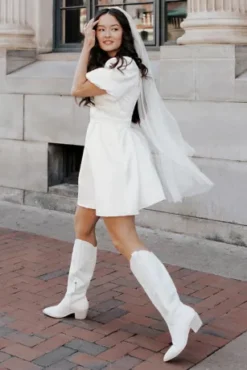 Short Satin Puff Sleeve Dress With Empire Waist -Floral Applique Dresses Shop SDWG1089 1 PDP Crop JUNE21 1920x2880