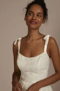 Floral Lace Midi Dress With Silk Tie Straps -Floral Applique Dresses Shop SDWG1094 SOFTWHITE DBSTU PROD5 052