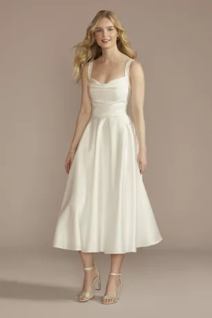 Cowl Neck Tea-Length Satin A-Line Dress 1 Cowl Neck Tea-Length Satin A-Line Dress